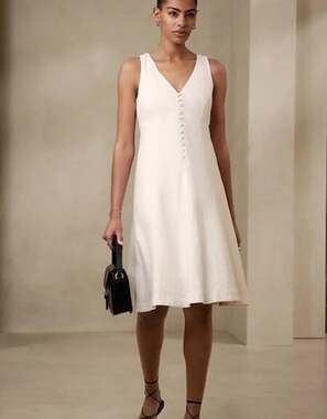 Banana Republic Linen Blend Button Front Midi Dress Ivory White 10 Sleeveless